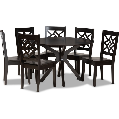 Miela 7 Piece Dining Set in Dark Brown Wood