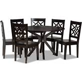 Miela 7 Piece Dining Set in Dark Brown Wood