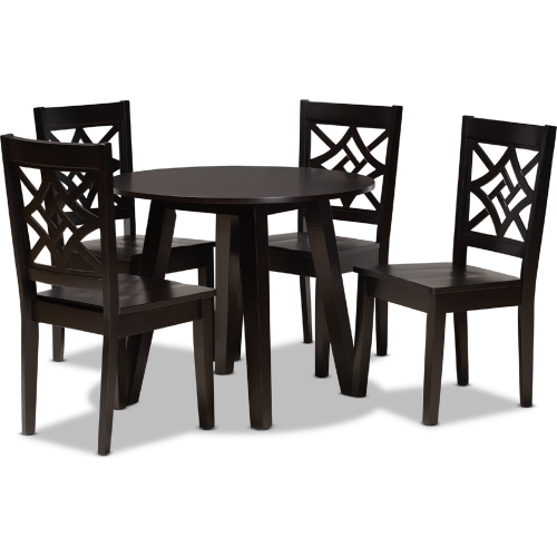 Rava 5 Piece Dining Set in Dark Brown Wood