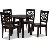 Rava 5 Piece Dining Set in Dark Brown Wood