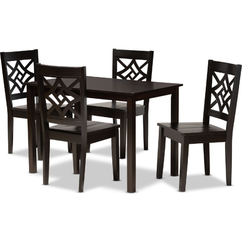 Nicolette 5 Piece Dining Set in Dark Brown Wood