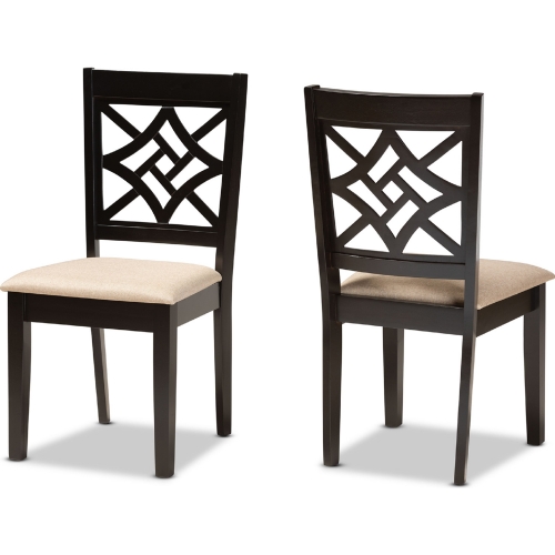 Nicolette Dining Chair in Sand Fabric & Dark Wood (Set of 2)