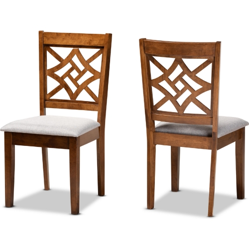 Nicolette Dining Chair in Gray Fabric & Walnut Finish (Set of 2)