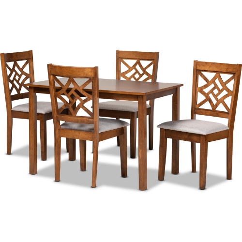 Nicolette 5 Piece Dining Set in Gray Fabric & Walnut Finish