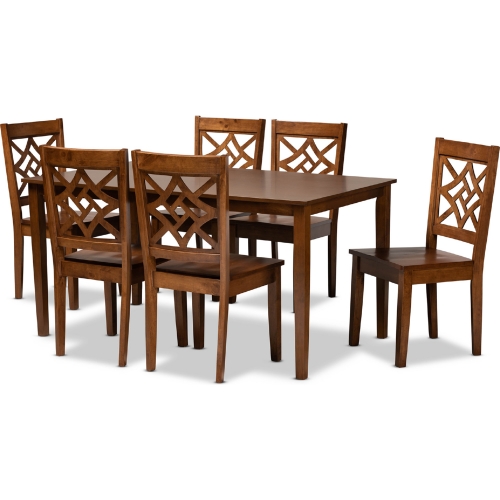 Nicolette 7 Piece Counter Dining Set in Walnut Brown Wood