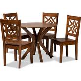 Miela 5 Piece Dining Set in Walnut Brown Wood