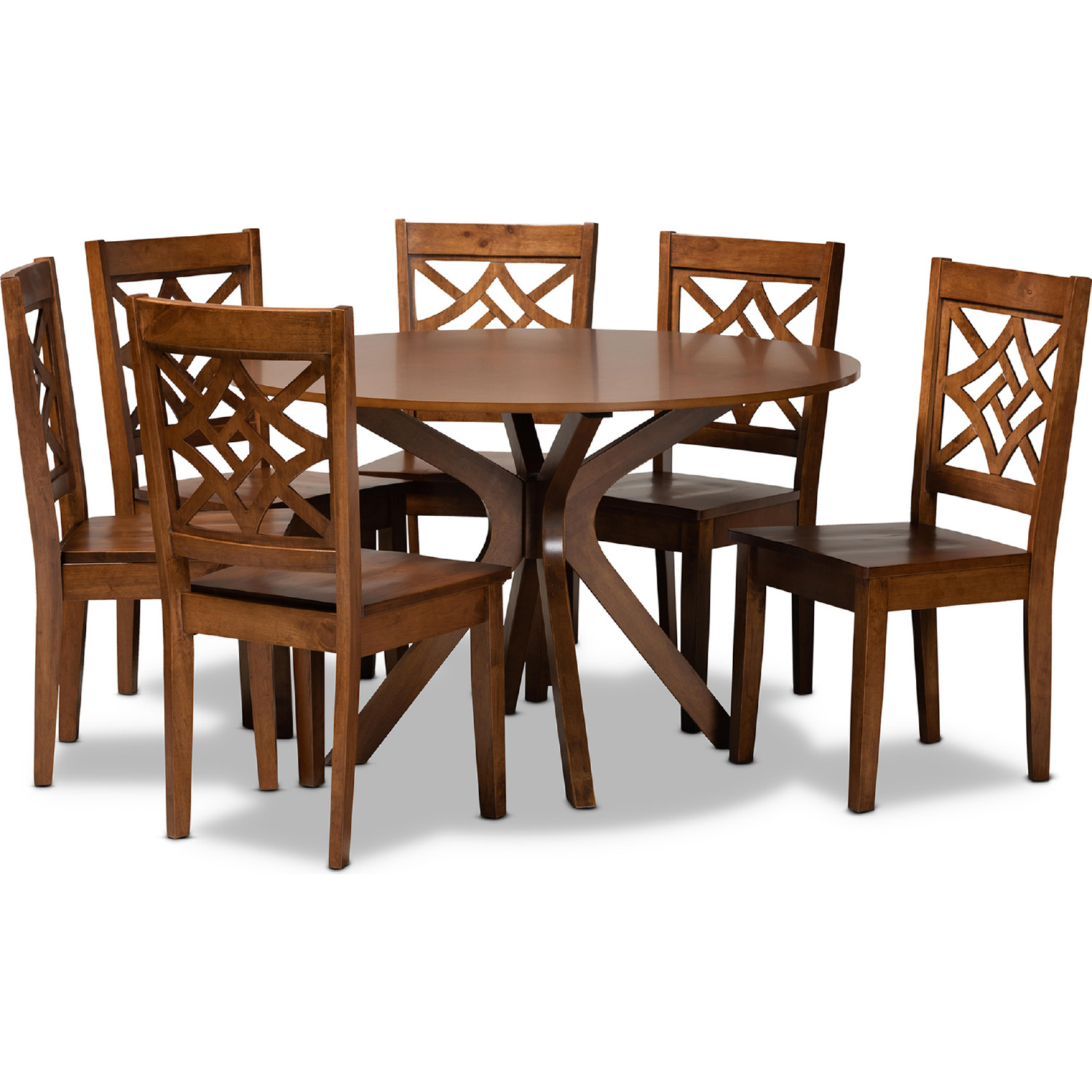 Miela 7 Piece Dining Set in Walnut Brown Wood by Baxton Studio