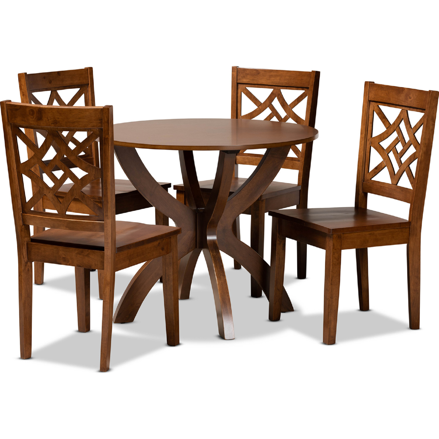 Home Baxton Studio Anila 5 Piece Dining Set in Walnut Brown Wood