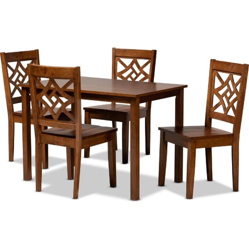 Nicolette 5 Piece Dining Set in Walnut Brown Wood