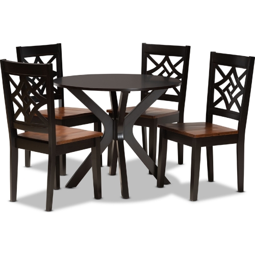 Miela 5 Piece Dining Set in Dark & Walnut Finish Wood