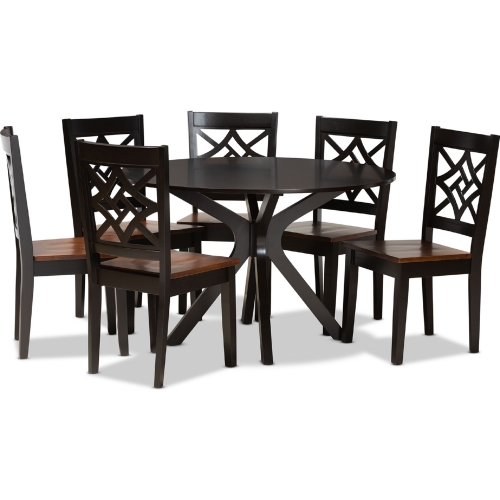 Miela 7 Piece Dining Set in Dark & Walnut Finish Wood