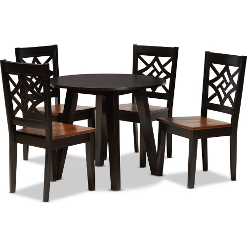 Rava 5 Piece Dining Set in Dark & Walnut Finish Wood