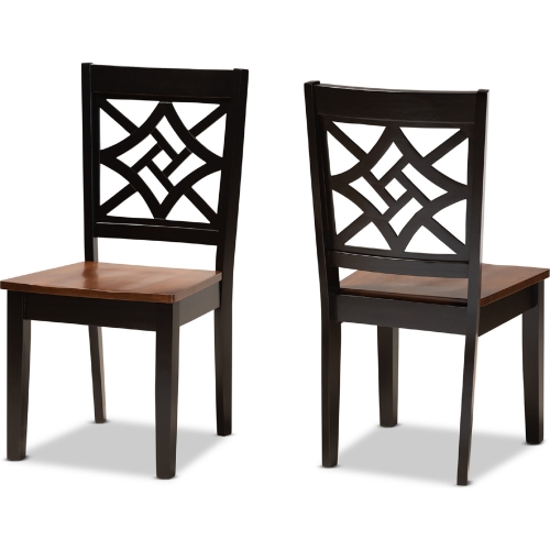 Nicolette Dining Chair in Dark Brown & Walnut Finish Wood (Set of 2)