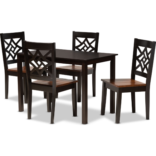 Nicolette 5 Piece Dining Set in Dark & Walnut Finish Wood