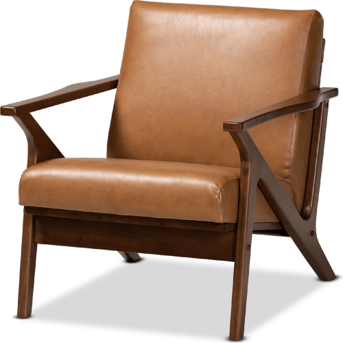 Bianca Lounge Chair in Tan Leatherette & Walnut Finish Wood