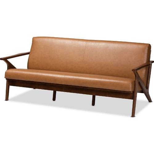 Bianca Sofa in Tan Leatherette & Walnut Finish Wood