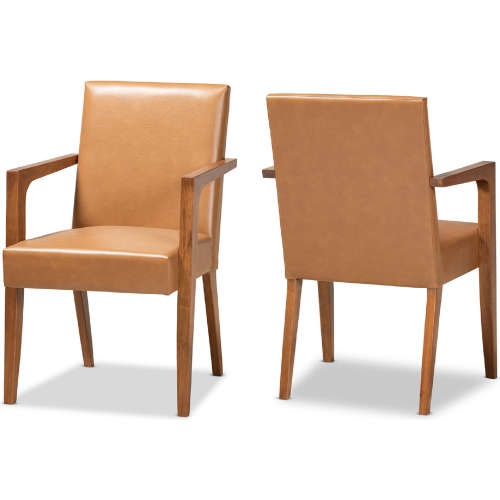 Andrea Accent Chair in Tan Leatherette & Walnut Finish (Set of 2)