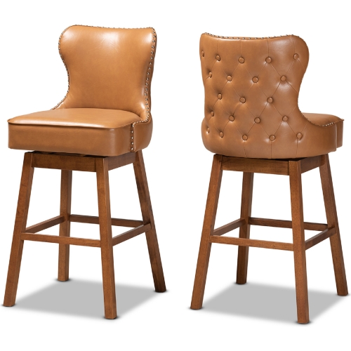 Gradisca Swivel Bar Stool in Tan Leatherette & Walnut Finish (Set of 2)