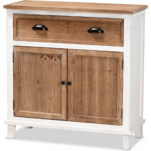 Glynn 2 Door Storage Cabinet in Weathered White & Oak Finish