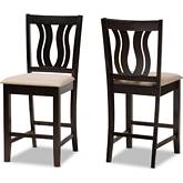 Fenton Counter Stool in Sand Fabric & Dark Brown Wood (Set of 2)