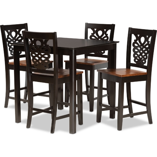 Gervais 5 Piece Counter Dining Set in Dark Brown & Walnut Finish Wood