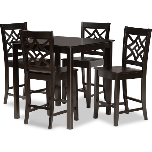 Nicolette 5 Piece Counter Dining Set in Dark Brown Wood