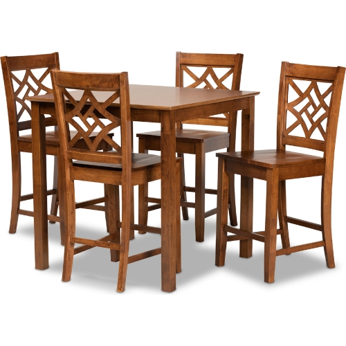 Nicolette 5 Piece Counter Dining Set in Walnut Brown Wood