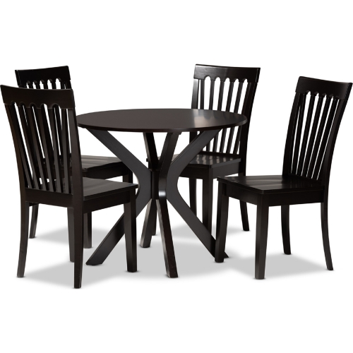 Zora 5 Piece Dining Set in Dark Brown Wood