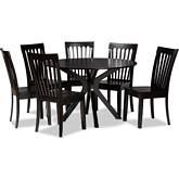 Zora 7 Piece Dining Set in Dark Brown Wood