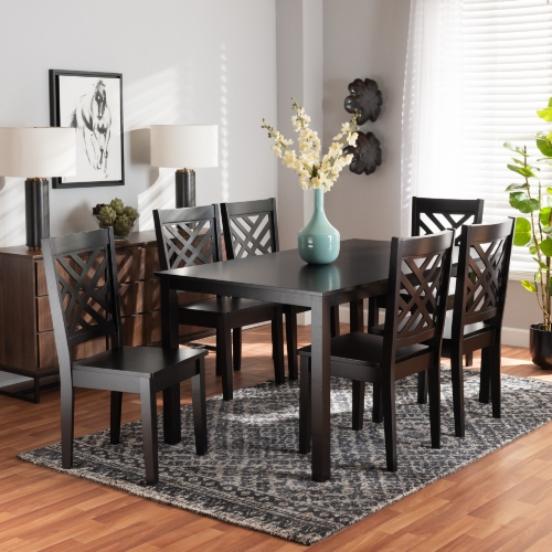 Ani 7 Piece Dining Set in Dark Brown Wood