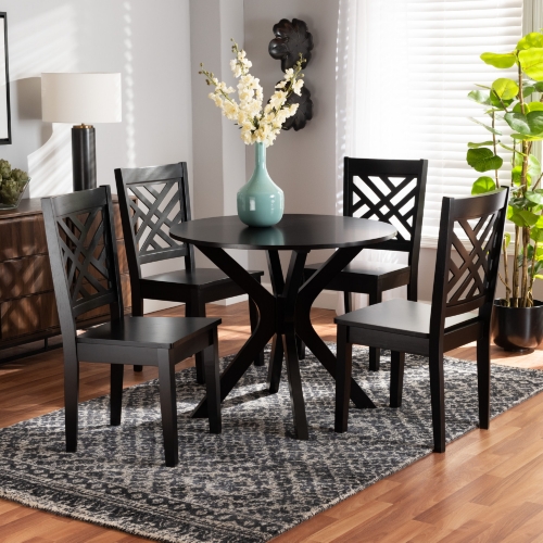 Ela 5 Piece Dining Set in Dark Brown Wood