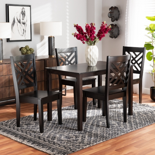 Ani 5 Piece Dining Set in Dark Brown Wood