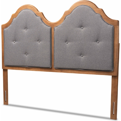 Falk Queen Arched Headboard in Dark Gray Fabric & Walnut Finish