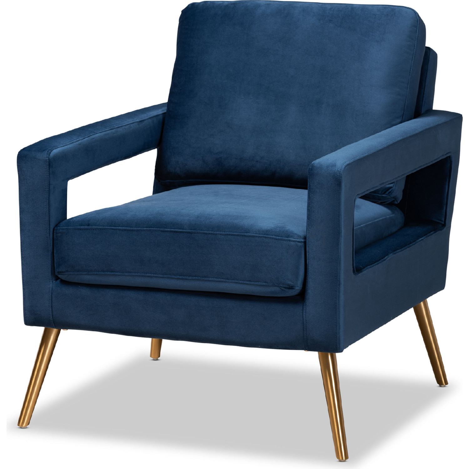 Leland Accent Chair in Navy Blue Velvet Gold by Baxton Studio