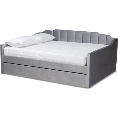 Lennon Full Daybed w/ Trundle in Tufted Gray Velvet