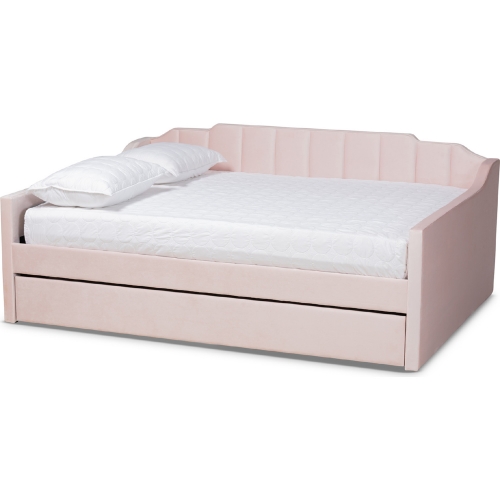 Lennon Full Daybed w/ Trundle in Tufted Pink Velvet