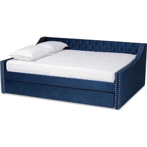 Raphael Queen Daybed w/ Trundle in Tufted Navy Blue Velvet