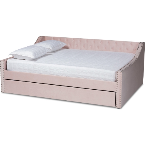 Raphael Full Daybed w/ Trundle in Tufted Pink Velvet