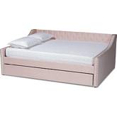 Raphael Full Daybed w/ Trundle in Tufted Pink Velvet