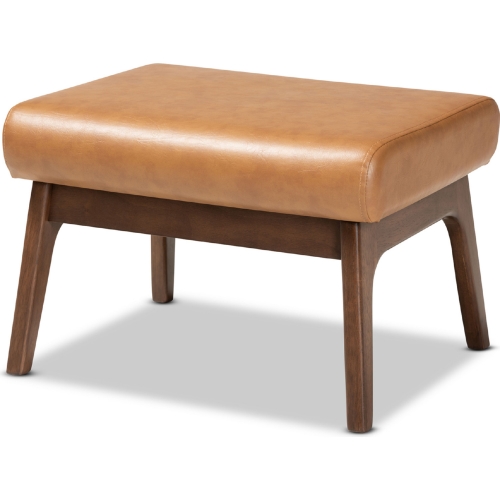 Bianca Ottoman in Tan Leatherette & Walnut Finish Wood