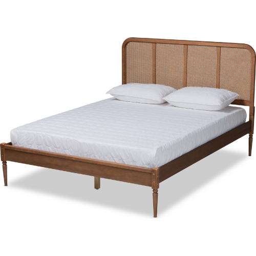 Elston Queen Platform Bed in Walnut Finish & Poly Rattan