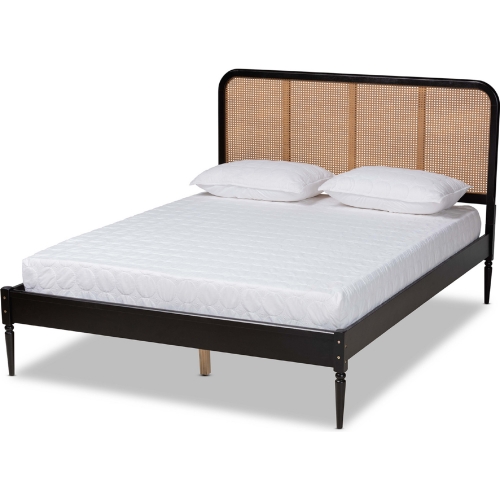 Elston Queen Platform Bed Charcoal Gray Wood & Poly Rattan