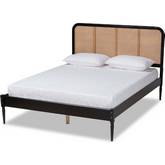 Elston Queen Platform Bed Charcoal Gray Wood & Poly Rattan