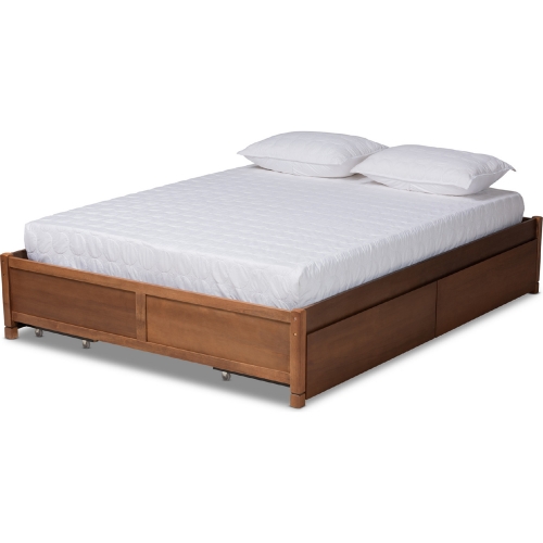 Yara Full 4 Drawer Platform Storage Bed Frame in Walnut Finish