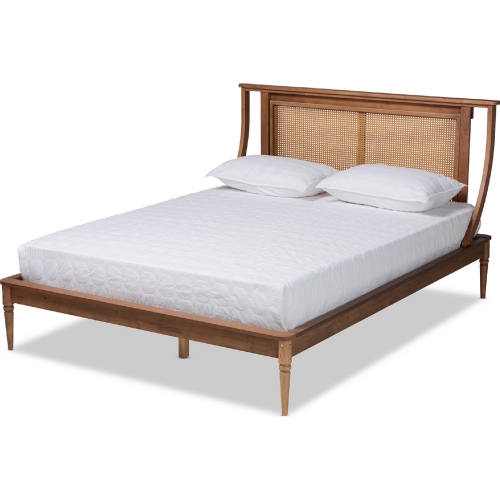 Jamila King Platform Bed in Walnut Finish & Synthetic Rattan