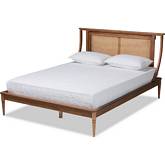 Jamila Full Platform Bed in Walnut Finish & Synthetic Rattan