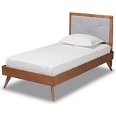 Laima Twin Platform Bed in Light Gray Fabric & Walnut Finish