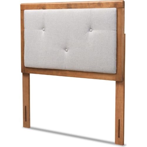 Abner Twin Headboard in Tufted Light Gray Fabric & Walnut Finish