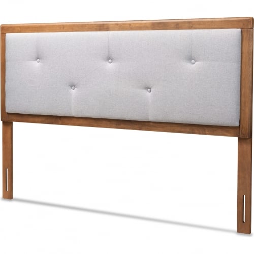 Abner King Headboard in Tufted Light Gray Fabric & Walnut Finish