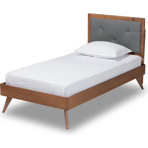 Laima Twin Platform Bed in Dark Gray Fabric & Walnut Finish